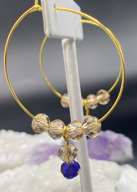 SMOKY CHAMPAGNE AND COBALT HOOP EARRINGS