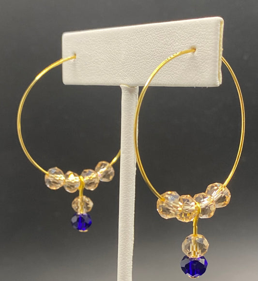 SMOKY CHAMPAGNE AND COBALT HOOP EARRINGS