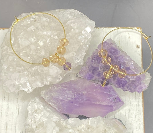 SMOKEY CHAMPAGNE AND AMETHYST HOOP EARRINGS