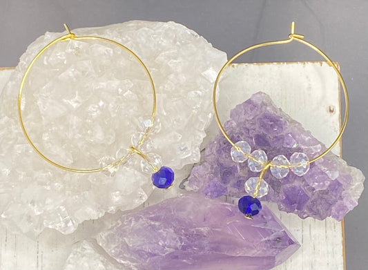 CLEAR CZECH CRYSTAL AND COBALT HOOPS