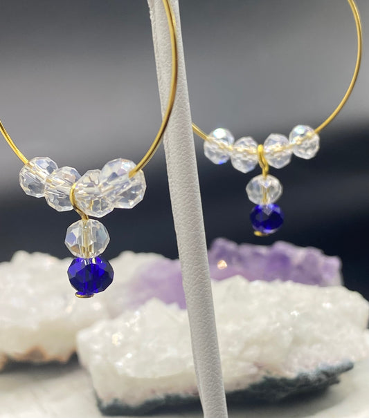 CLEAR CZECH CRYSTAL AND COBALT HOOPS