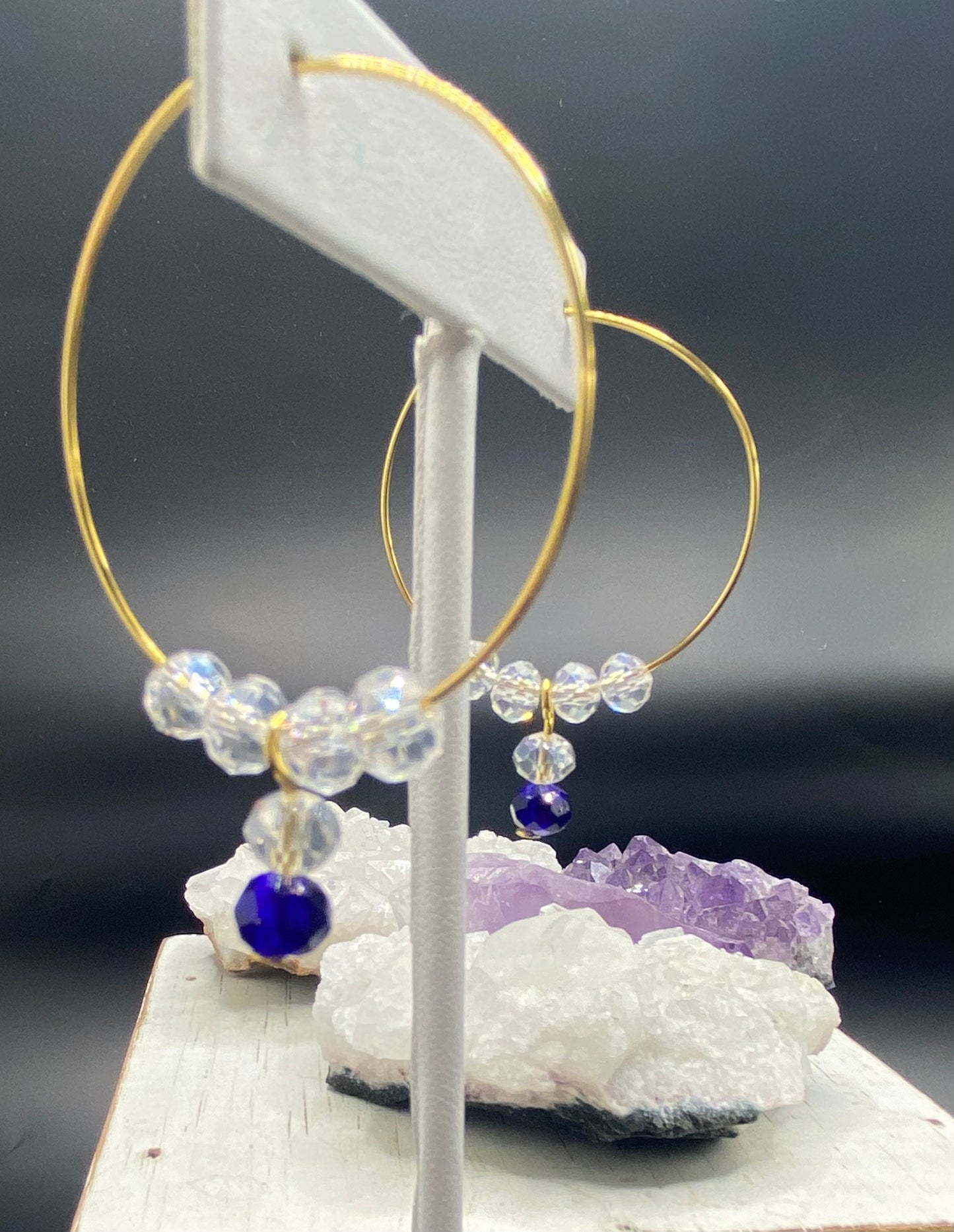 CLEAR CZECH CRYSTAL AND COBALT HOOPS