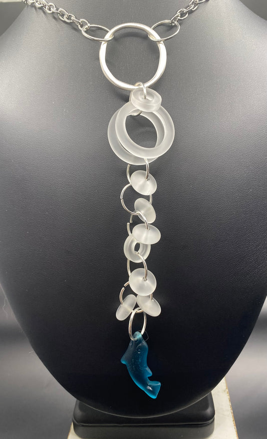 FISH AMID THE BUBBLES SEA GLASS NECKLACE