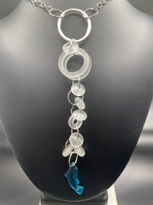 FISH AMID THE BUBBLES SEA GLASS NECKLACE