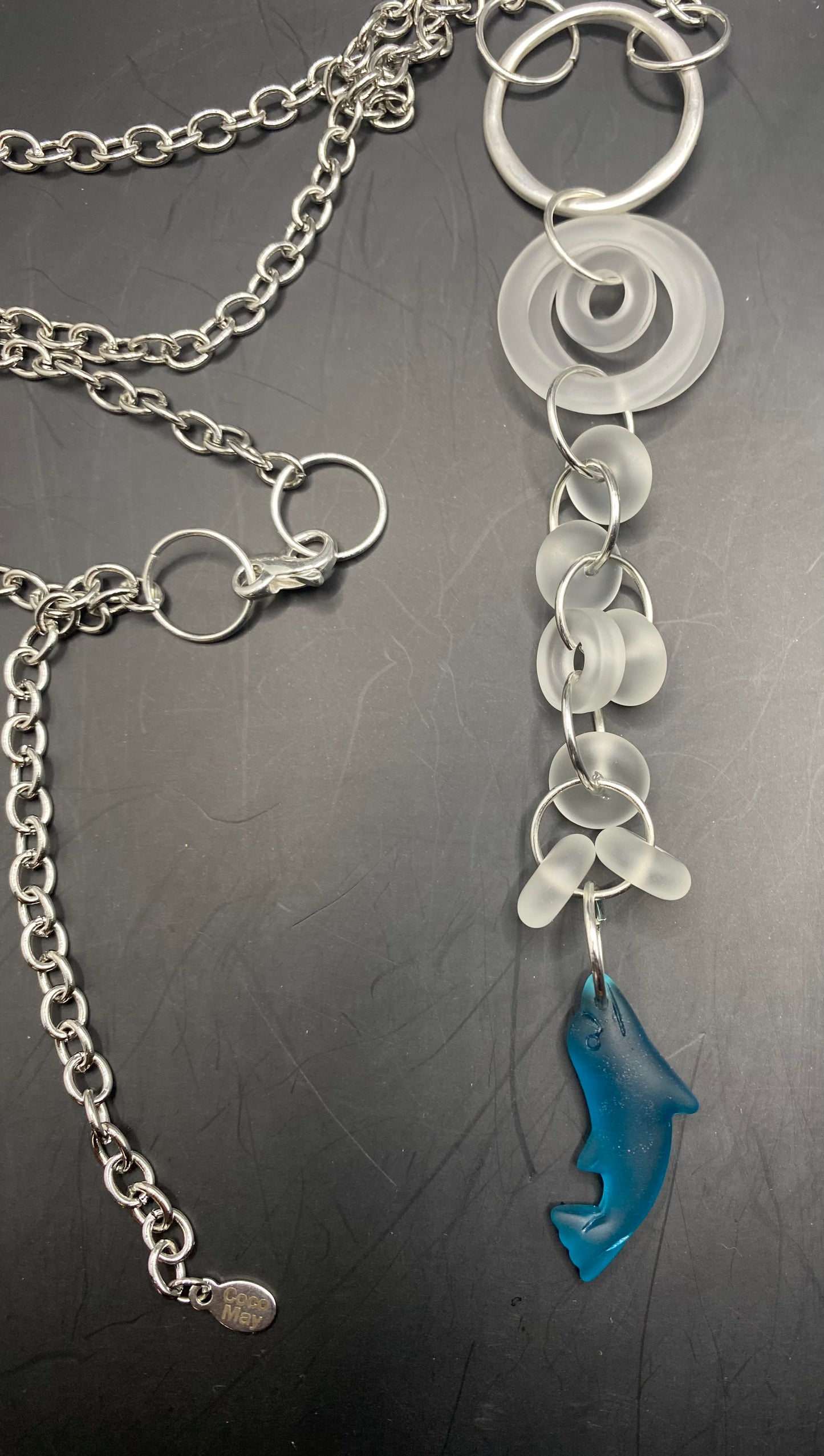FISH AMID THE BUBBLES SEA GLASS NECKLACE