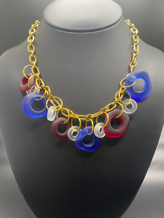 ALLIGATOR POINT'S RED, WHITE, AND BLUE SEA GLASS NECKLACE