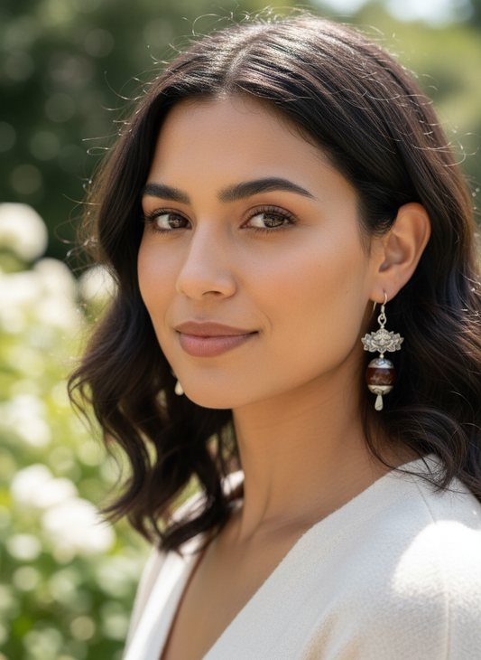 LOTUS AND CARNELIAN EARRINGS