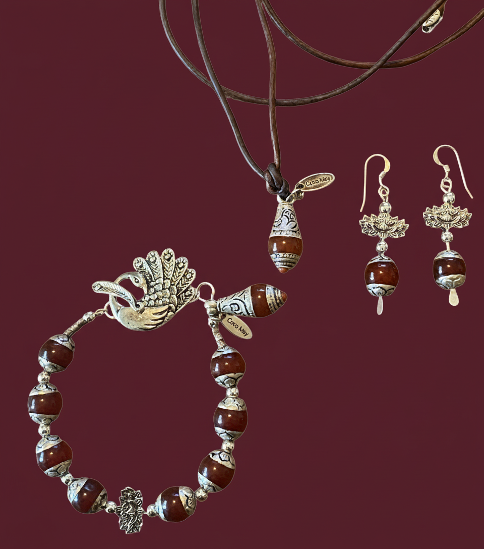 LOTUS AND CARNELIAN EARRINGS