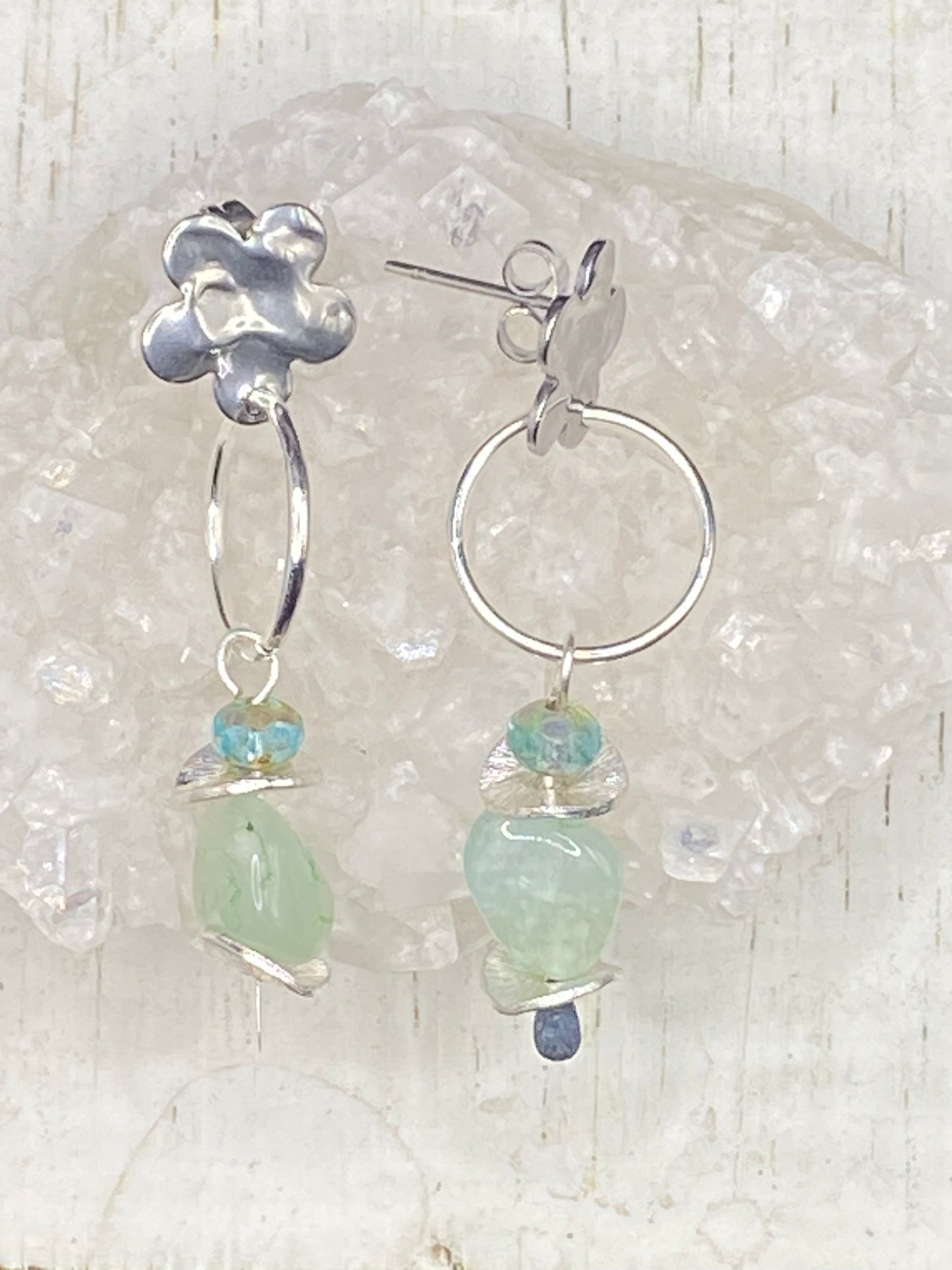 SEA FOAM AND SILVER EARRINGS