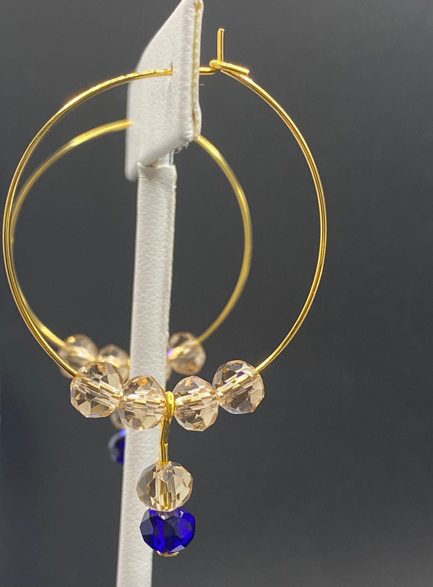 SMOKY CHAMPAGNE AND COBALT HOOP EARRINGS