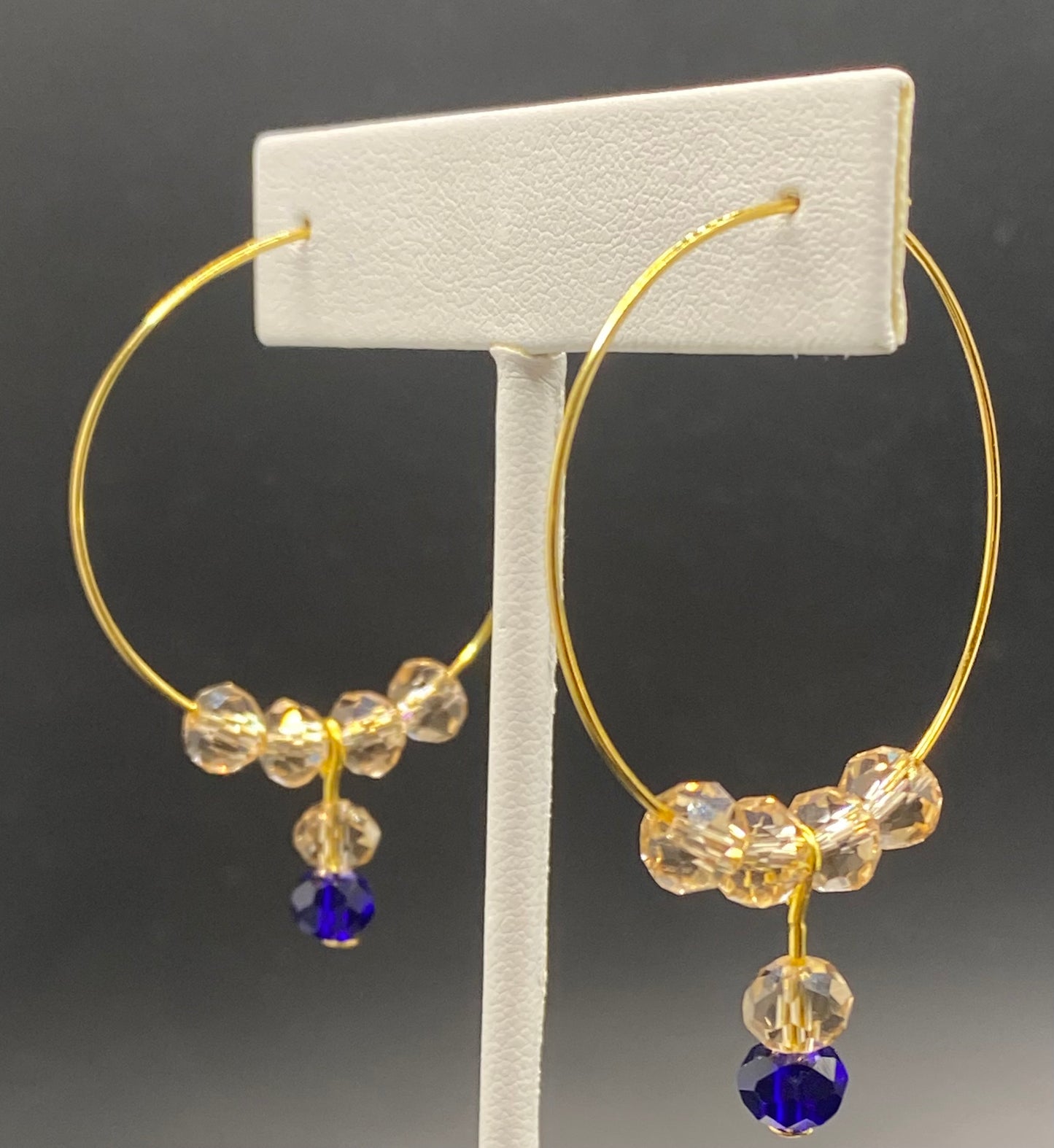 SMOKY CHAMPAGNE AND COBALT HOOP EARRINGS