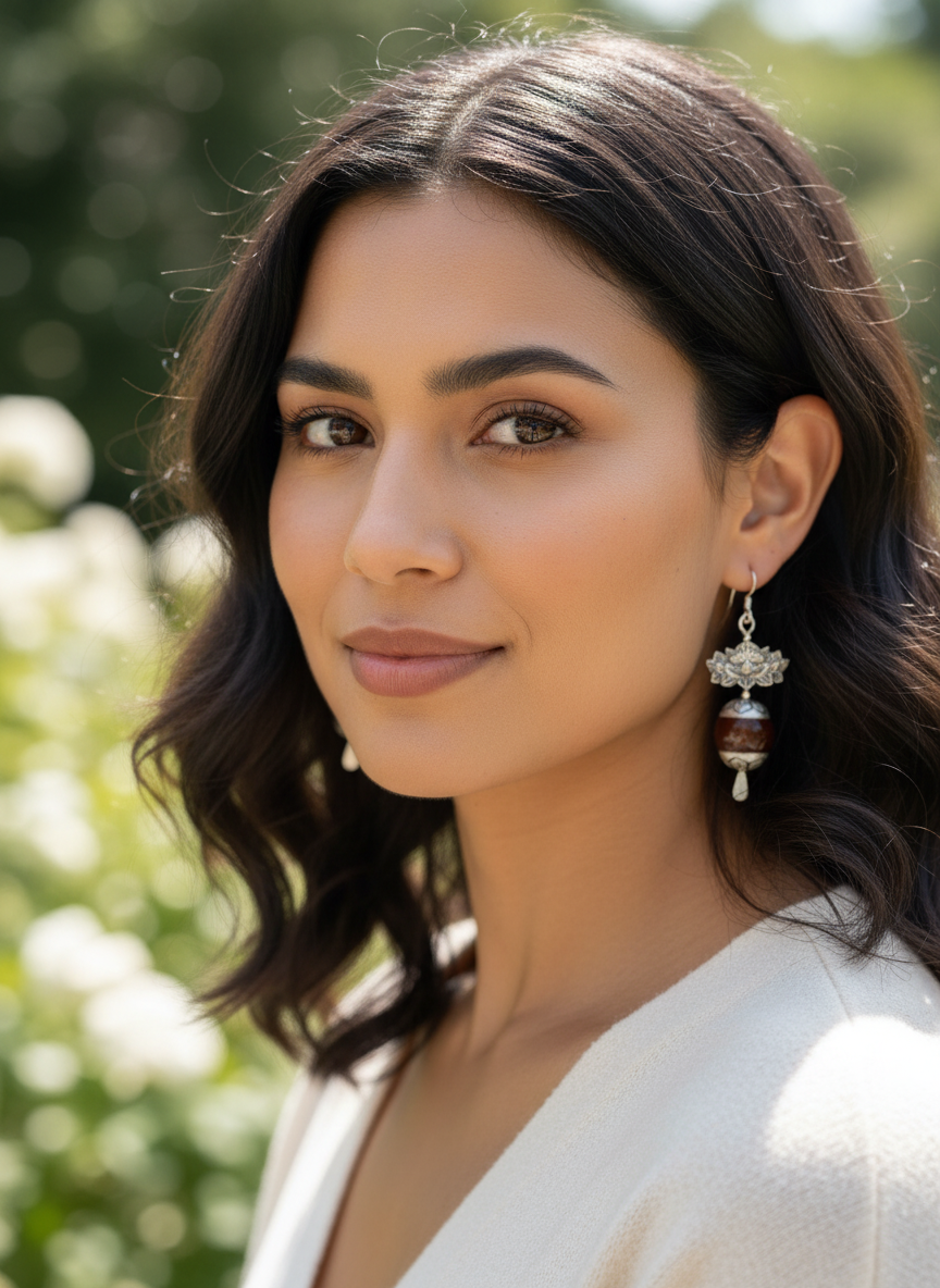 LOTUS AND CARNELIAN EARRINGS