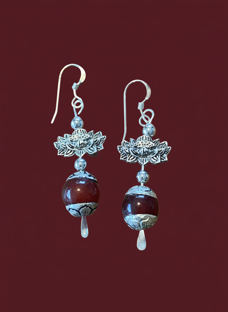LOTUS AND CARNELIAN EARRINGS